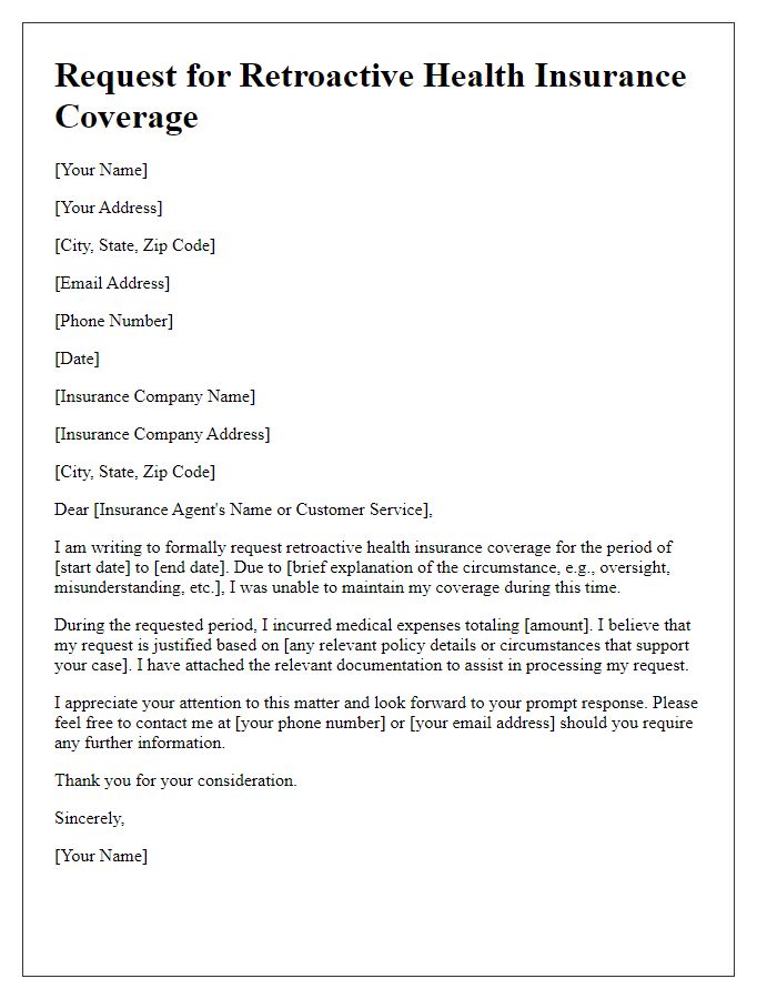 Letter template of request for retroactive health insurance coverage