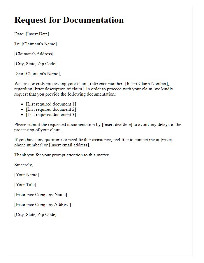 Letter template of claims adjuster request for documentation.