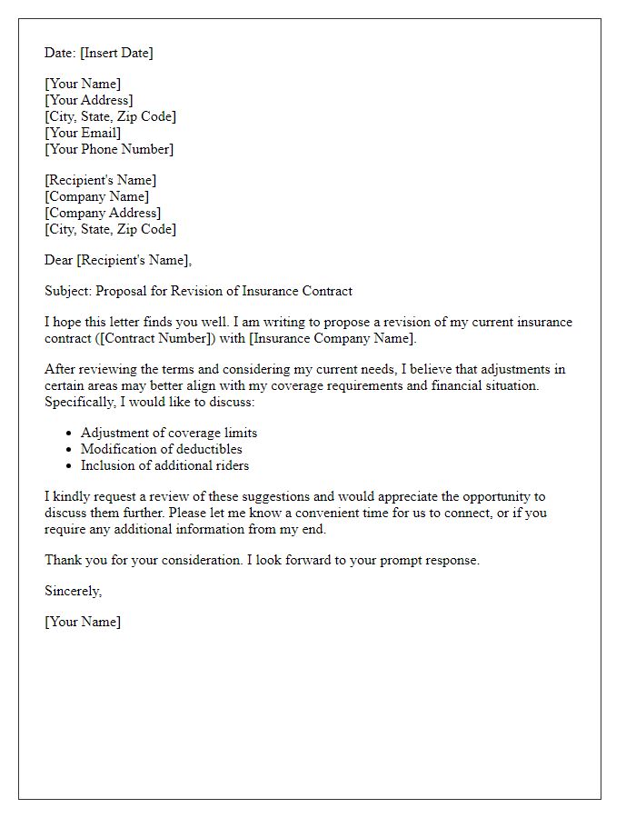 Letter template of insurance contract revision proposal