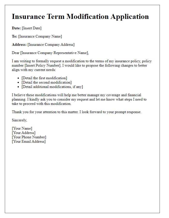 Letter template of insurance term modification application