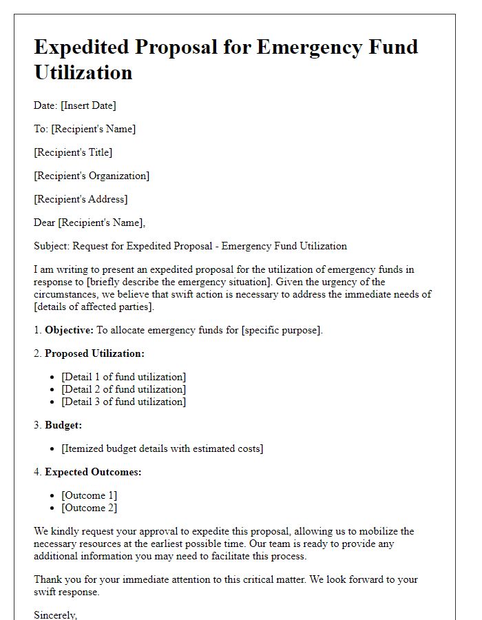 Letter template of expedited proposal for emergency fund utilization