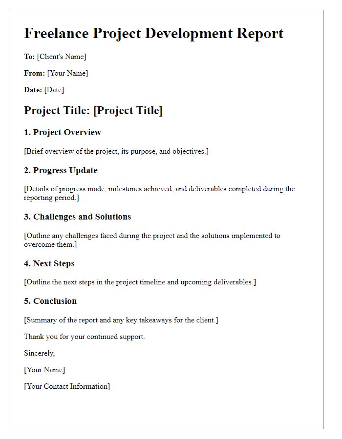 Letter template of Freelance Project Development Report