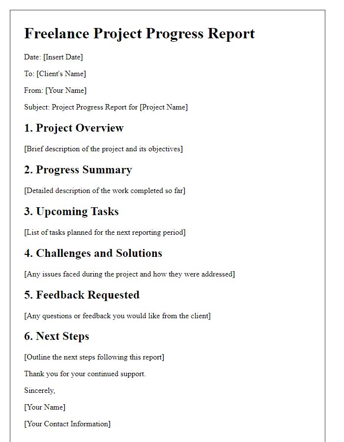 Letter template of Freelance Project Progress Report