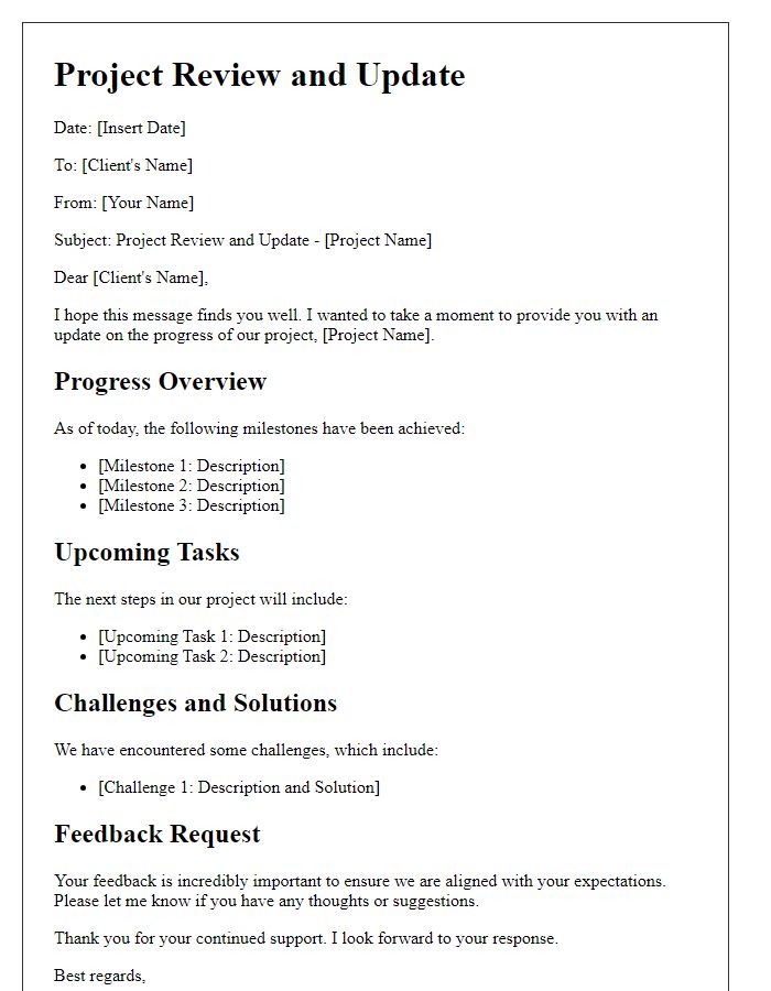 Letter template of Freelance Project Review and Update