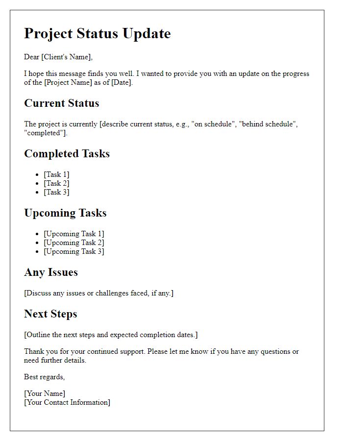 Letter template of Freelance Project Status Update