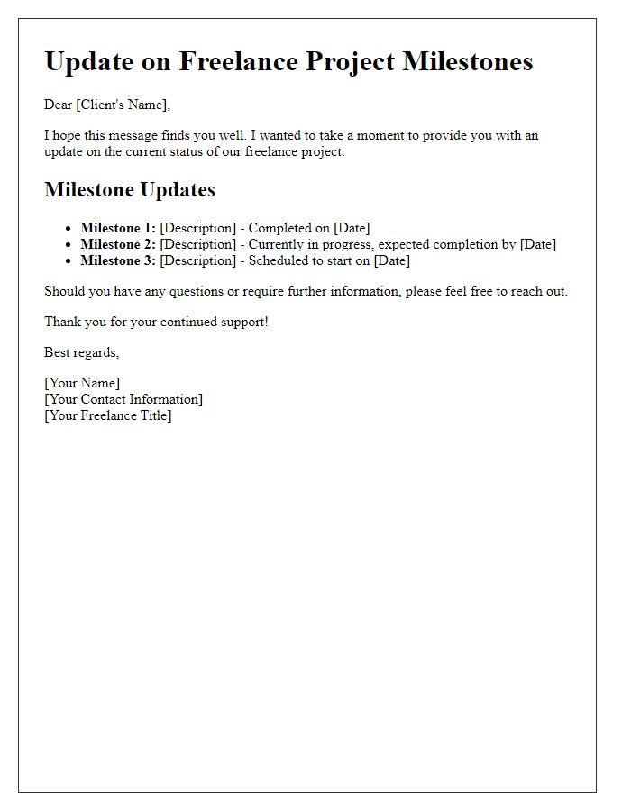 Letter template of Update on Freelance Project Milestones