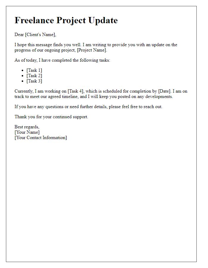 Letter template of Update on Ongoing Freelance Project