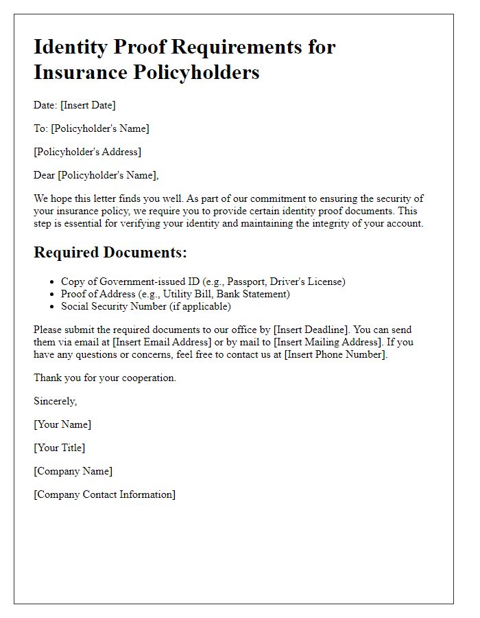 Letter template of identity proof requirements for insurance policyholders