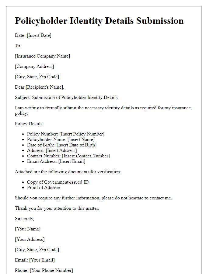 Letter template of policyholder identity details submission