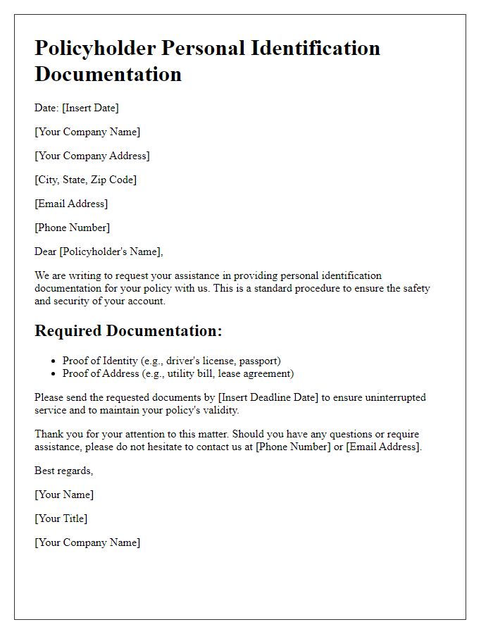 Letter template of policyholder personal identification documentation