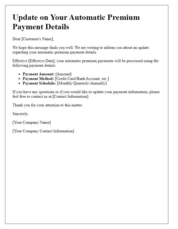 Letter template of update for automatic premium payment details