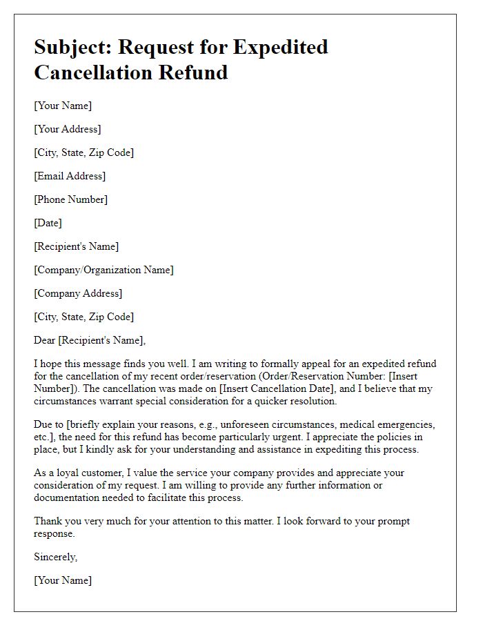 Letter template of appeal for expedited cancellation refund