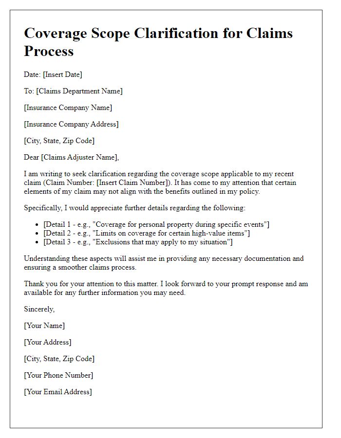 Letter template of coverage scope clarification for claims process