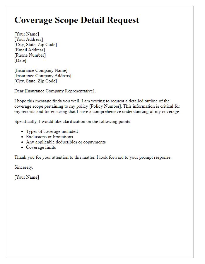 Letter template of coverage scope detail request for policy verification