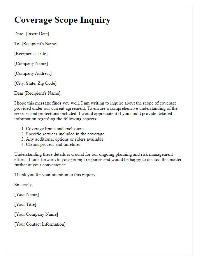 Letter template of coverage scope inquiry for detailed understanding