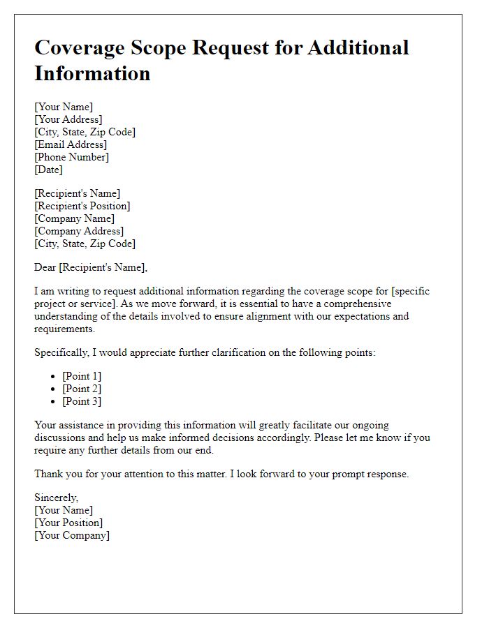 Letter template of coverage scope request for additional information