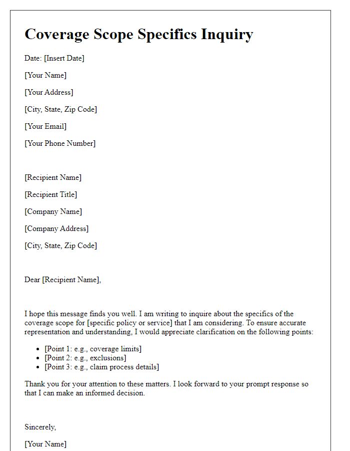 Letter template of coverage scope specifics inquiry for accurate representation