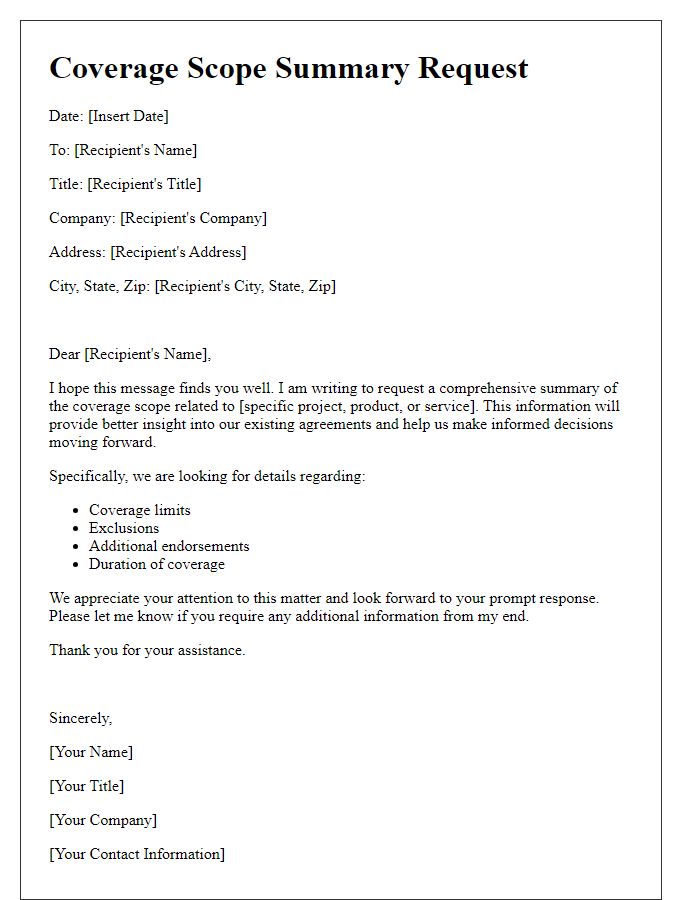 Letter template of coverage scope summary request for better insight