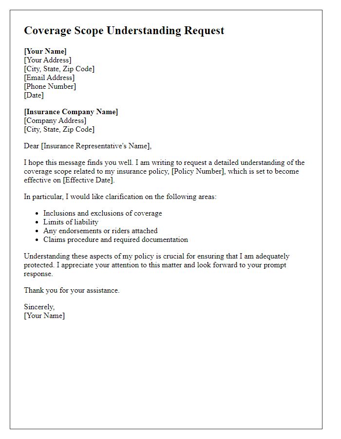 Letter template of coverage scope understanding request for policy effectiveness