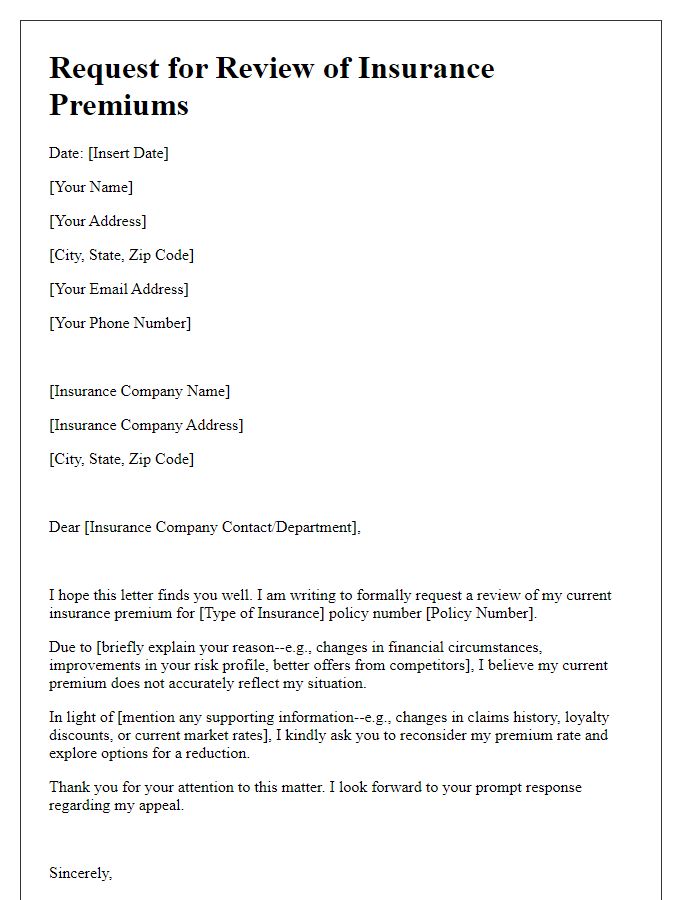 Letter template of appeal for lower insurance premiums