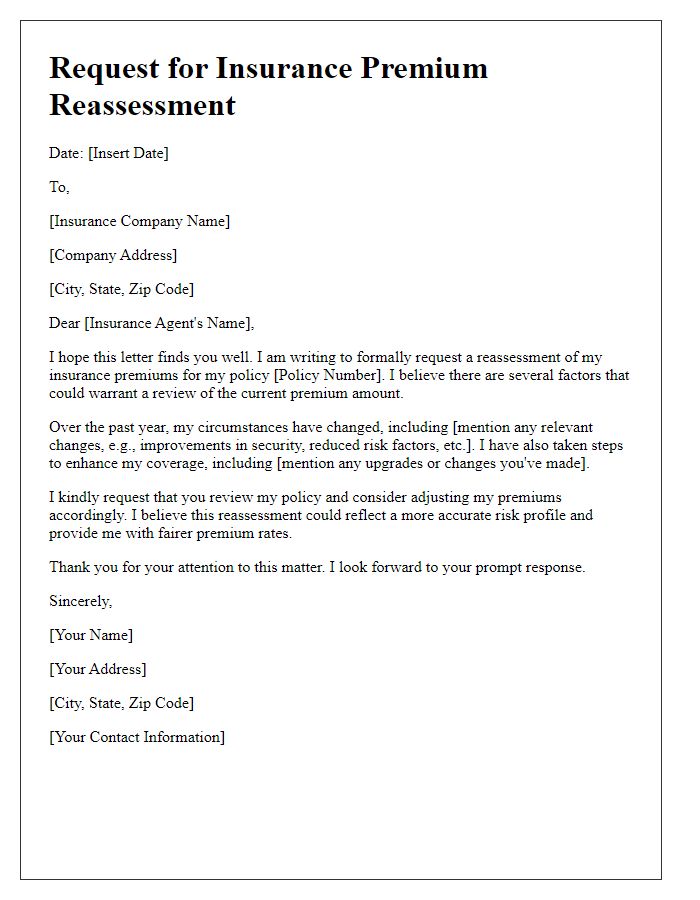 Letter template of discussion for insurance premium reassessment