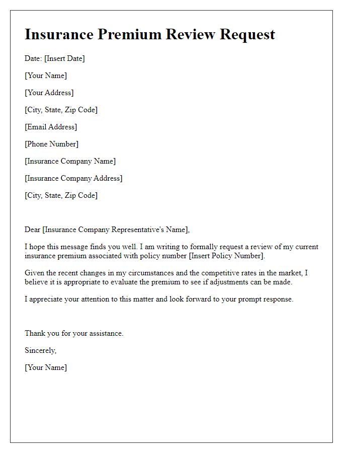 Letter template of insurance premium review request