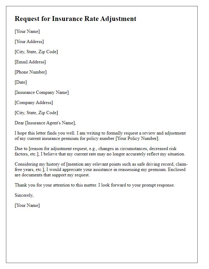 Letter template of request for insurance rate adjustment