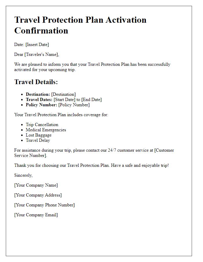 Letter template of your travel protection plan activation