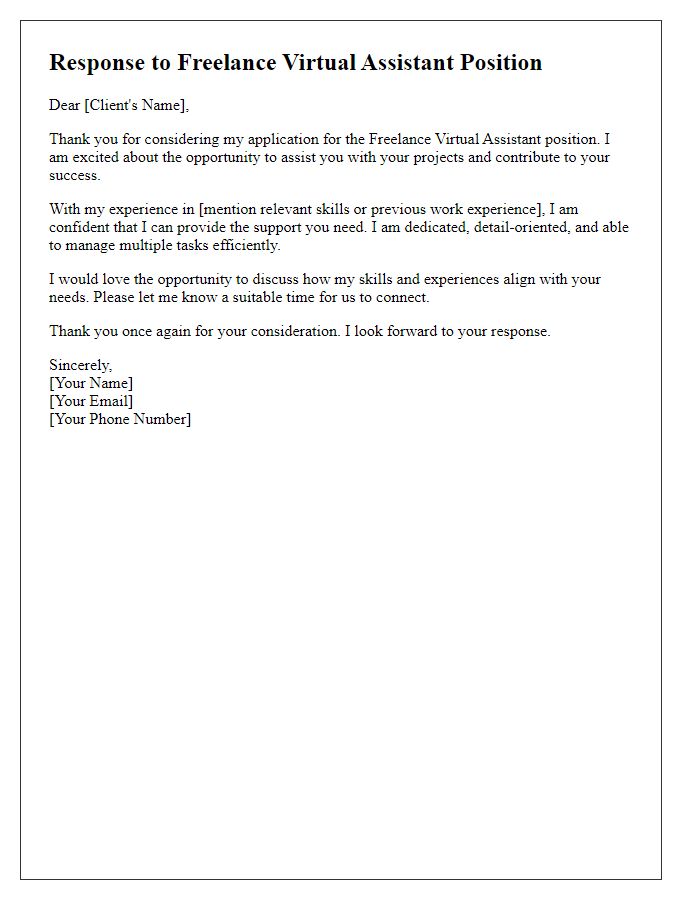 Letter template of response for freelance virtual assistant work