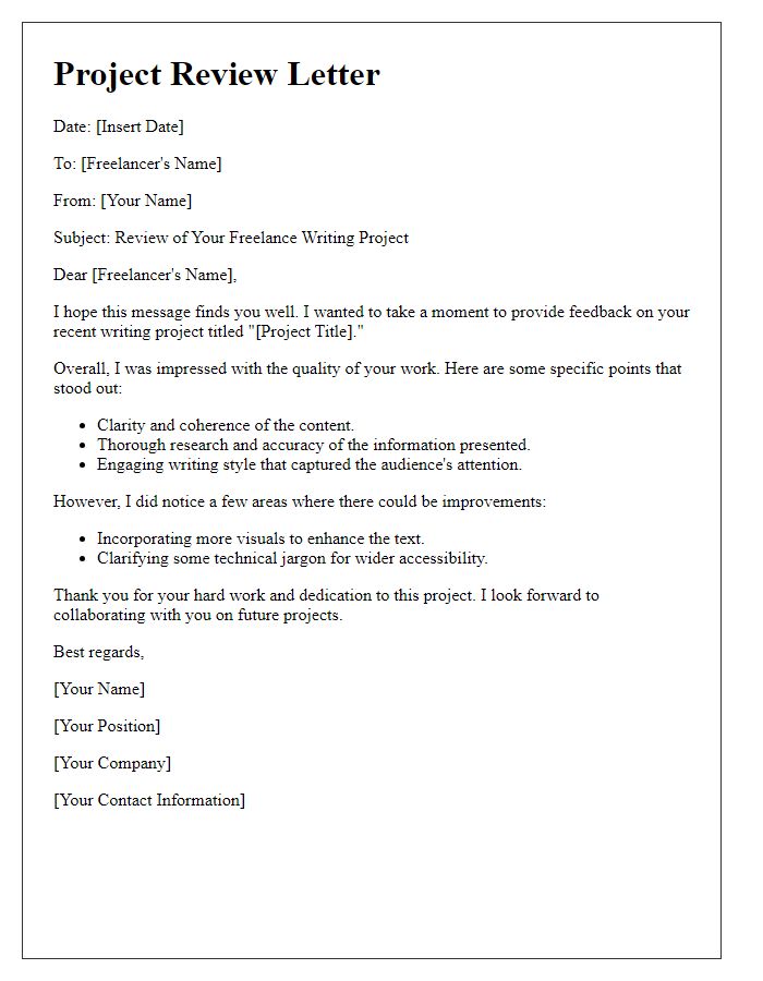 Letter template of review for freelance writing project