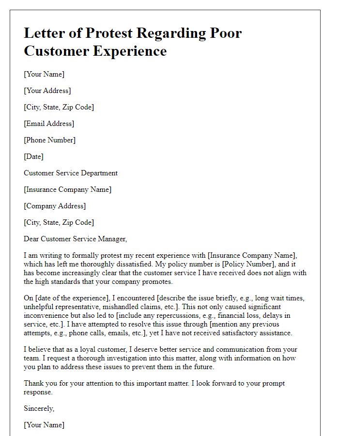 Letter template of insurance protest after poor customer experience