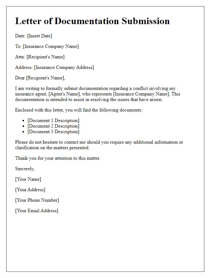 Letter template of documentation submission for insurance agent conflict