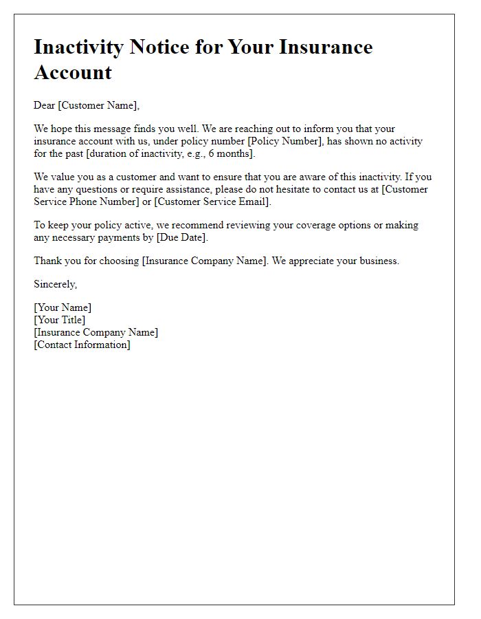 Letter template of insurance account inactivity notice