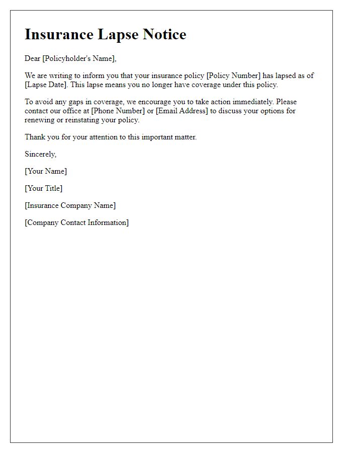 Letter template of insurance lapse notice