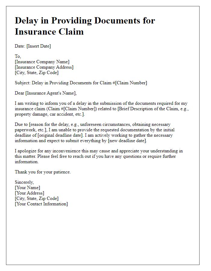 Letter template of delay in providing documents for insurance claim