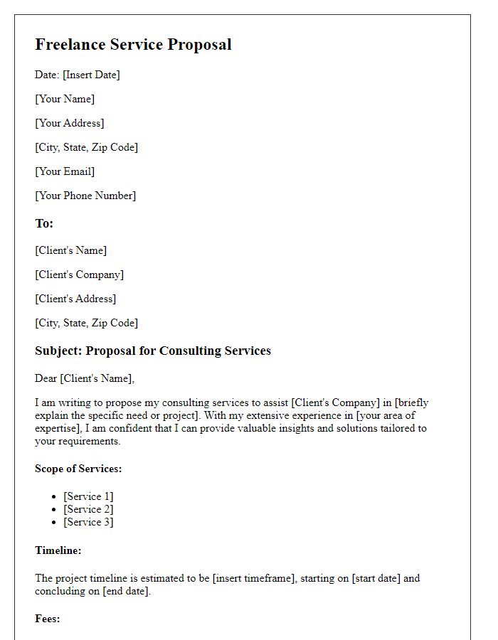 Letter template of freelance service proposal for consulting services.