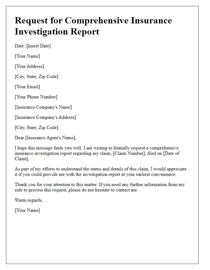 Letter template of request for comprehensive insurance investigation report