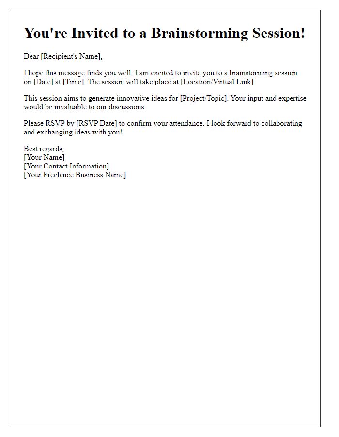 Letter template of freelance event invitation for brainstorming sessions