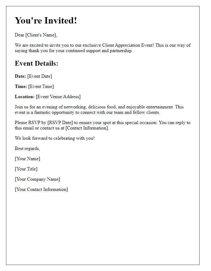 Letter template of freelance event invitation for client appreciation events