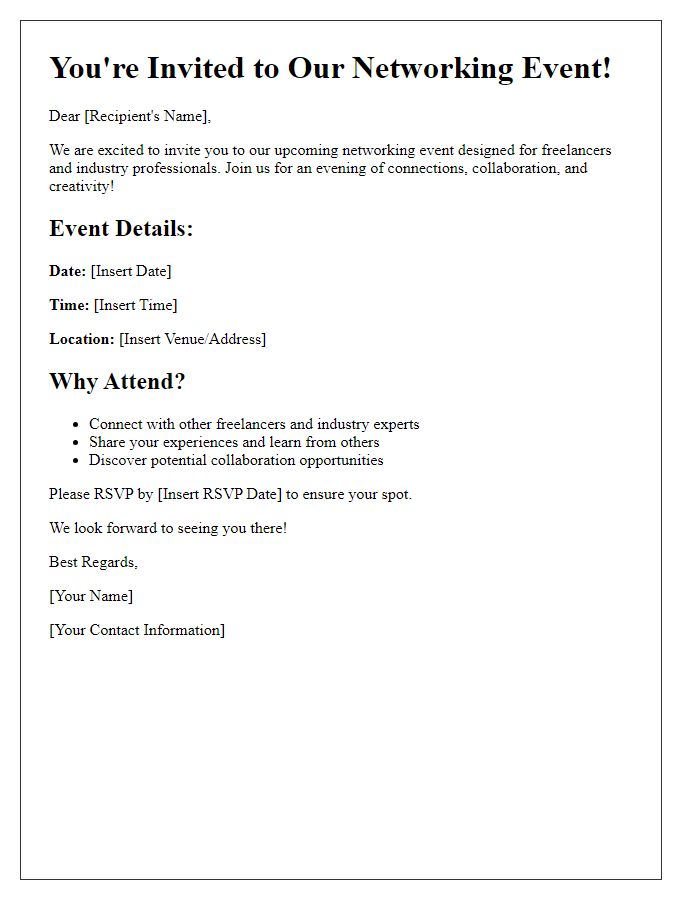 Letter template of freelance event invitation for networking opportunities