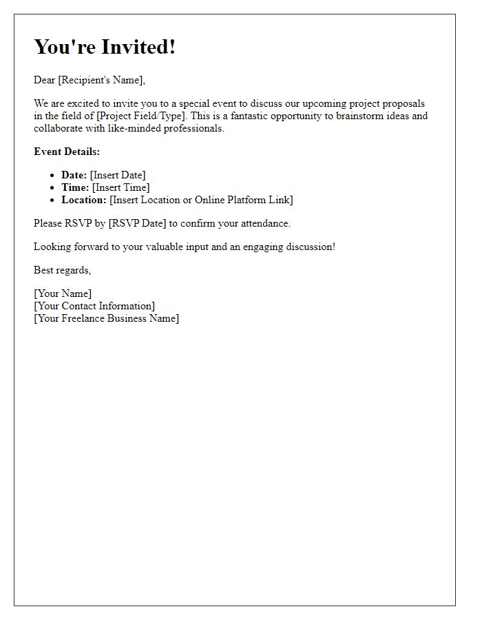 Letter template of freelance event invitation for project proposal discussions