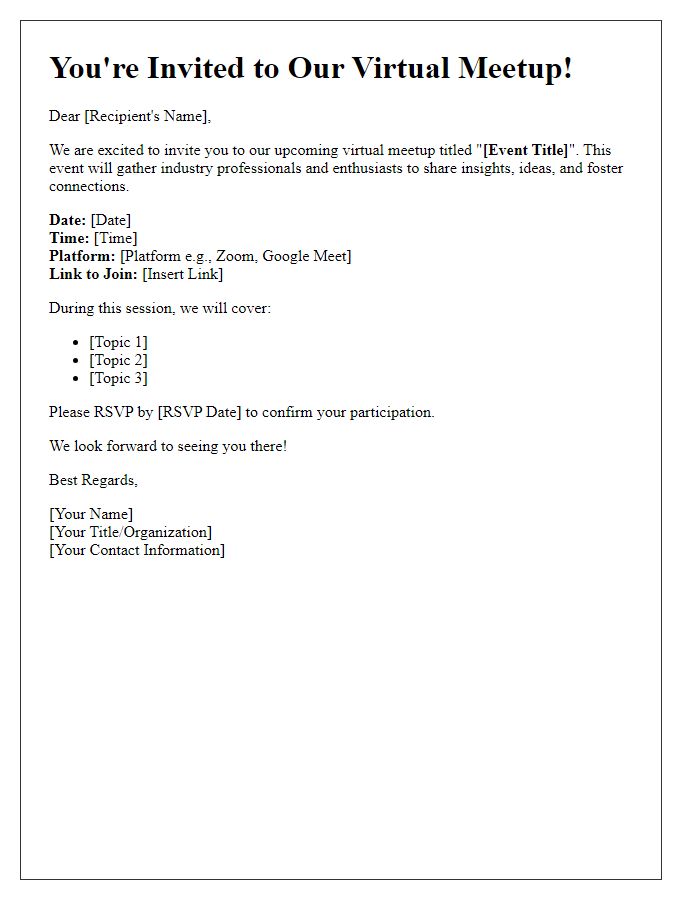 Letter template of freelance event invitation for virtual meetups