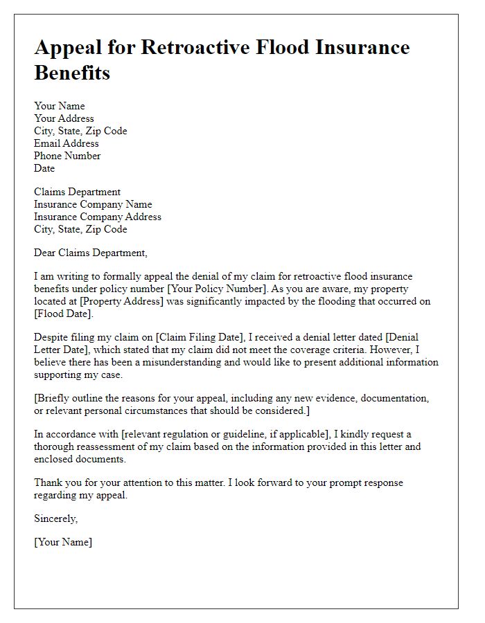 Letter template of appeal for retroactive flood insurance benefits