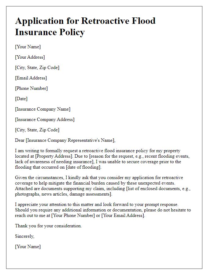 Letter template of application for retroactive flood insurance policy