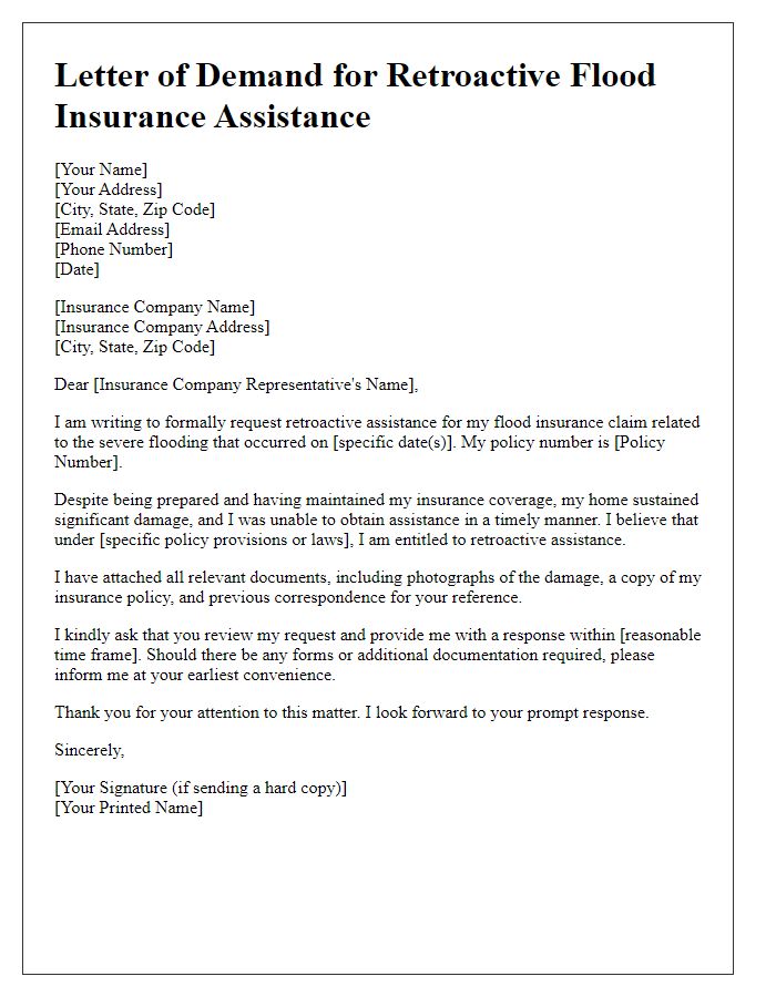 Letter template of demand for retroactive flood insurance assistance