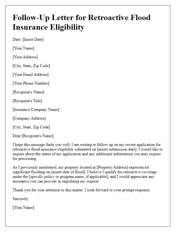 Letter template of follow-up for retroactive flood insurance eligibility