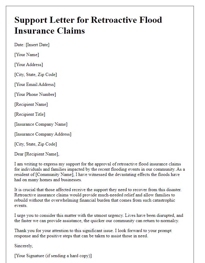 Letter template of support for retroactive flood insurance claims