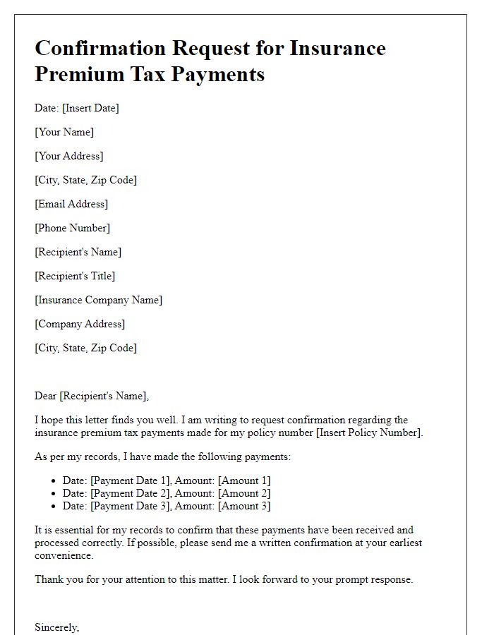 Letter template of confirmation request for insurance premium tax payments