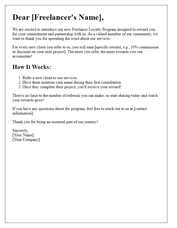 Letter template of Freelance Loyalty Program Referral Rewards