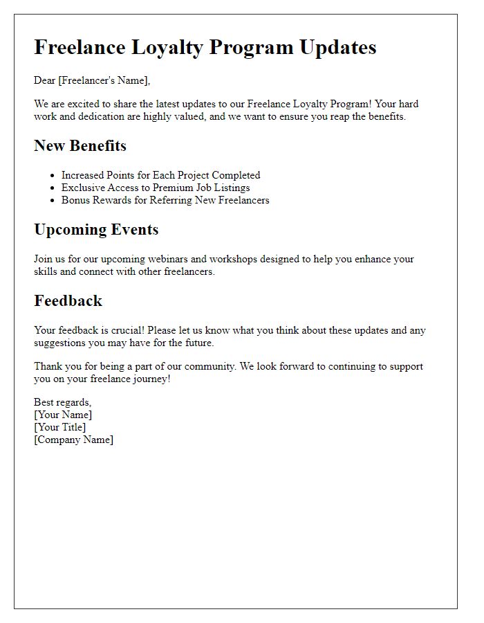 Letter template of Freelance Loyalty Program Updates and Announcements